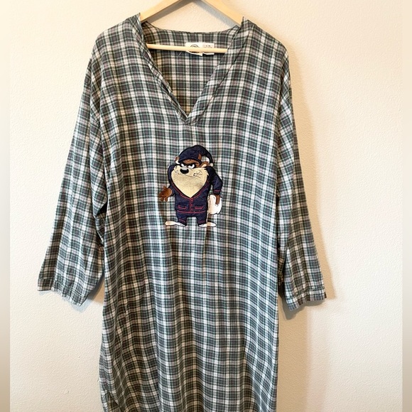 Vintage Acme Clothing Taz Long Plaid Sleep Shirt - Picture 3 of 6